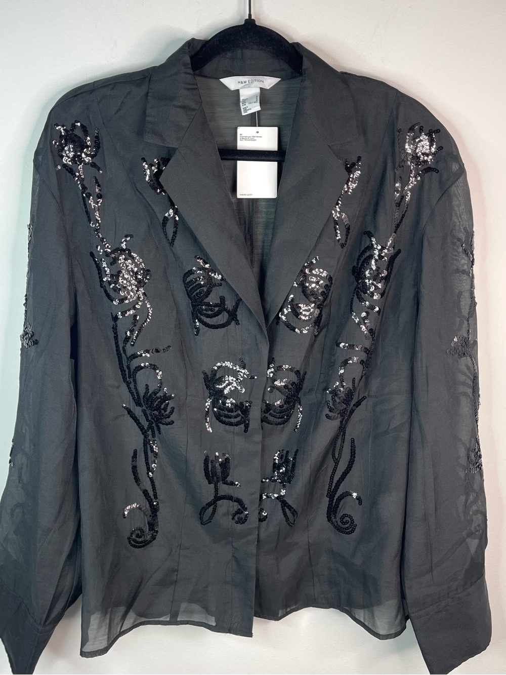 H&M Edition Black Sheer Embroidered Sequin Blazer Size M